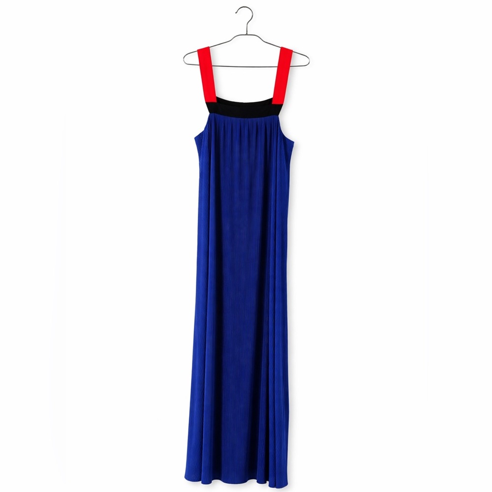 ZARA Trafaluc Pleated Maxi Dress Blue Red Colorblock Size M Flowing Chic - Picture 3 of 4